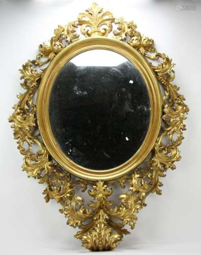 19thC Venetian Hand Carved Gold Leaf Mirror