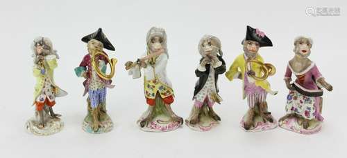 (6) Antique German Meissen Monkey Band Players