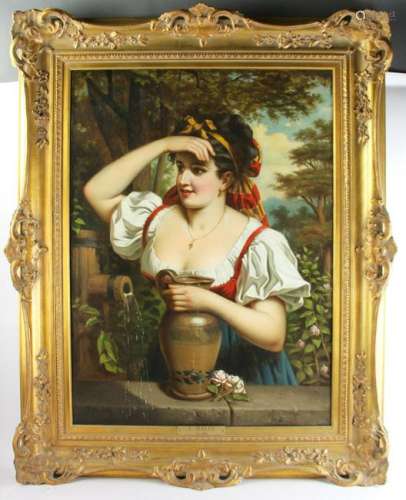 J. Malee Signed, Girl w/ Water Pitcher, Oil on Canvas
