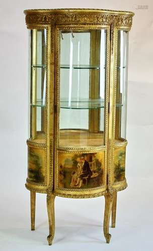 19thC French Giltwood Curved Glass Curio Cabinet