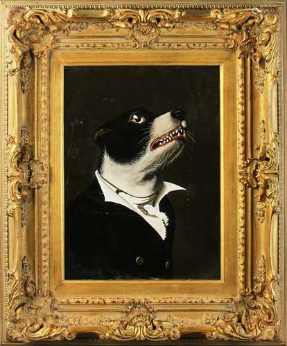 Portrait of Terrier in Formal Attire, Oil on Board