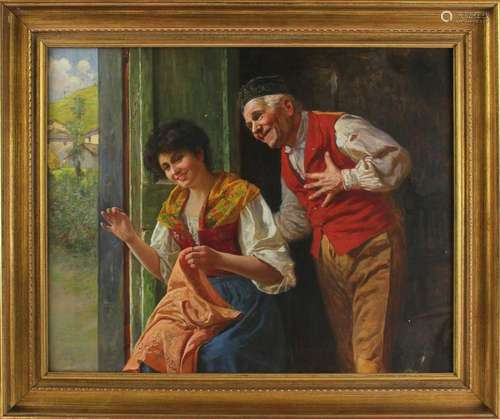 A. Zoppi, Couple in Doorway, Oil on Canvas