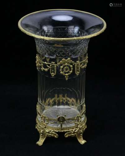 19thC French Cut Crystal Vase