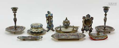 French Enameled Bronze Desk and Dresser Accessories