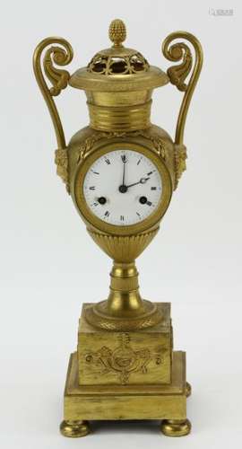 19thC French Empire Gilt Bronze Mantel Clock
