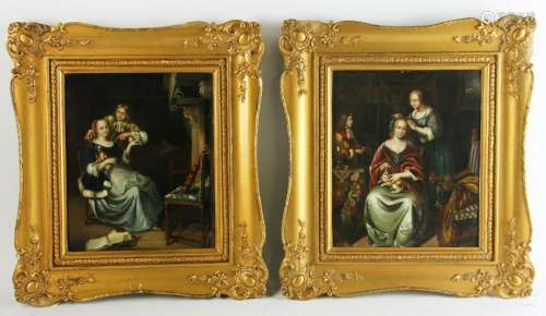 Pair of 19thC Dutch Figural Paintings on Tin