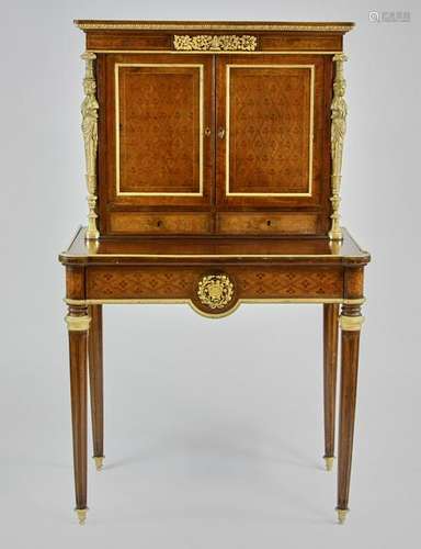 19thC French Marquetry Secretary Desk