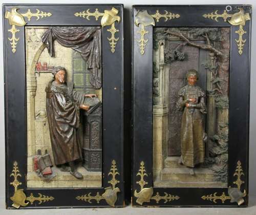 Pair of 19thC English Metal Figural Wall Plaques