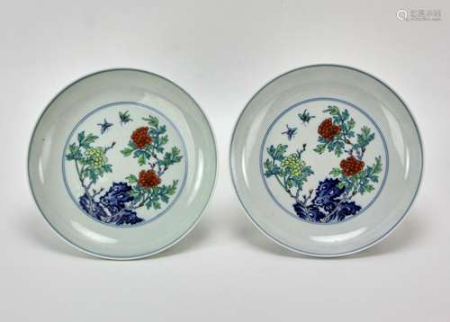 Pair of Chinese Famille Rose Porcelain Plates