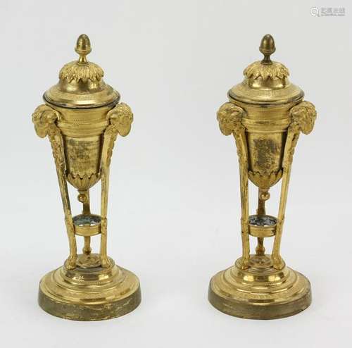 Pair 19th C French Empire Gilt Bronze Urns/Candlesticks