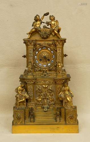 19thC Gilt Bronze Desk Clock