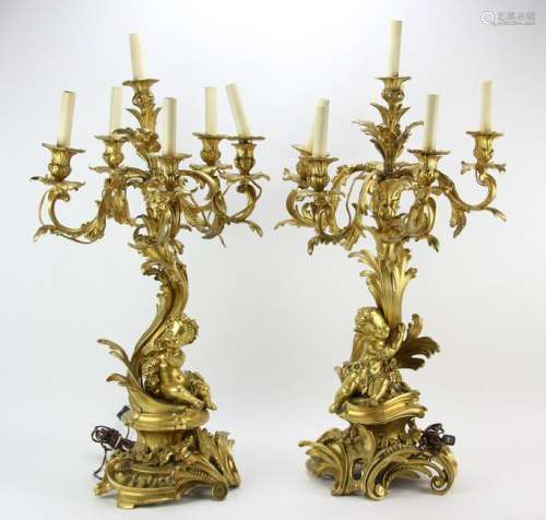 Pair of 19thC French Gilt Bronze Figural Candelabra