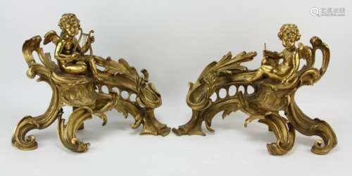 19thC French Gilt Bronze Chenets