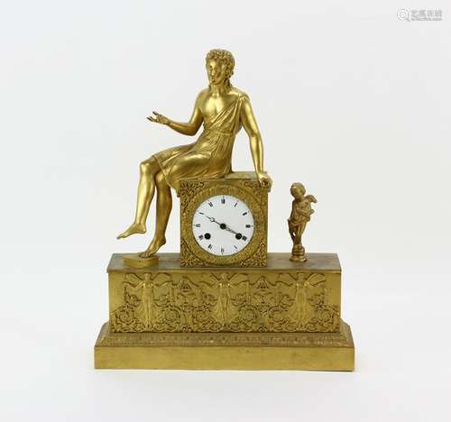 19thC French Empire Gilt Bronze Figural Clock