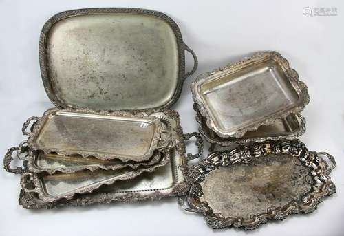 Group of Fancy Silverplate Serving Trays