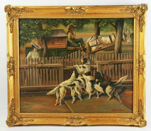 Osthaus Signed, Dogs, Oil on Canvas