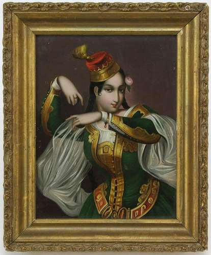 19thC Turkish Dancer Hand Painted on Panel