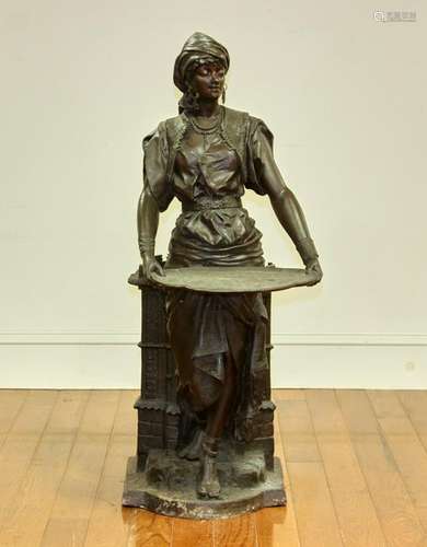 19thC Arab Girl Bronzed Metal Sculpture