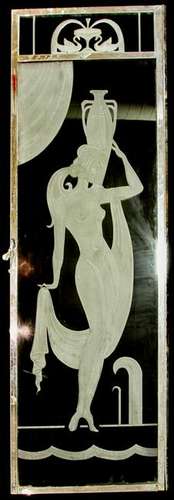 Art Nouveau Etched Glass Door with Chrome Sides