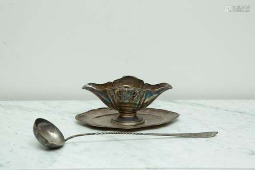 19thC French Ladle and Silver Gravy Boat