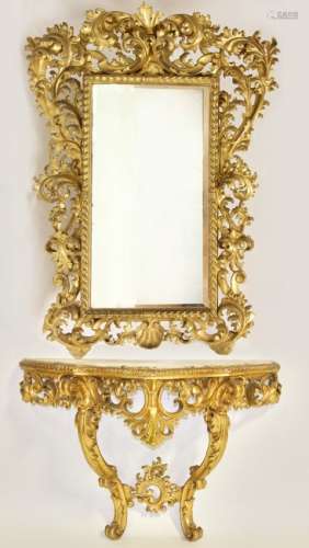 19thC Italian Rococo Mirror and Console Table