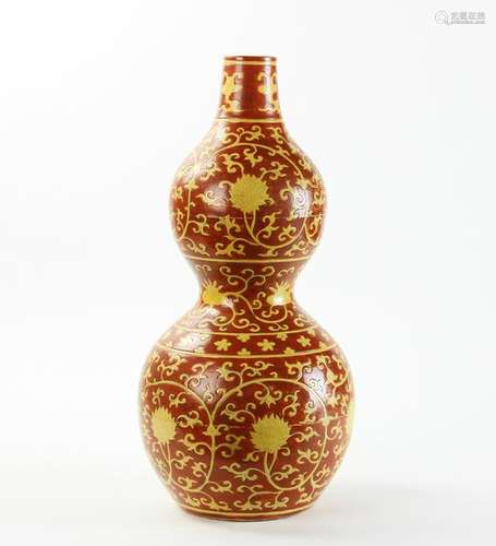 Chinese Red Glazed Double Gourd Vase