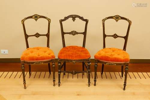 (3) Assorted Orange Seated Giltwood Chairs