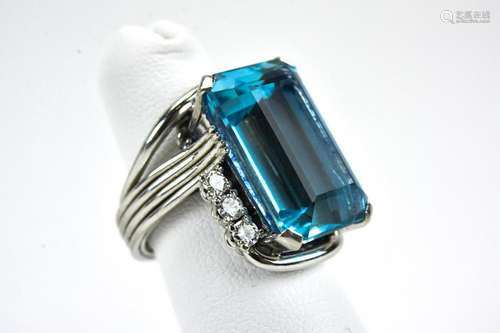 Estate 17+ Carat Aquamarine .3 Carat Diamond Ring