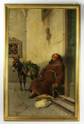 Castagnola, Monk with Mule, Oil on Canvas
