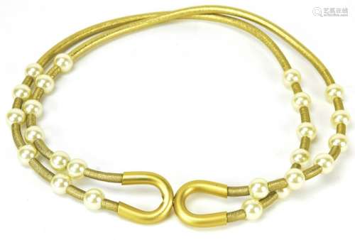 Vintage Chanel Gold Leather & Pearl Bead Belt