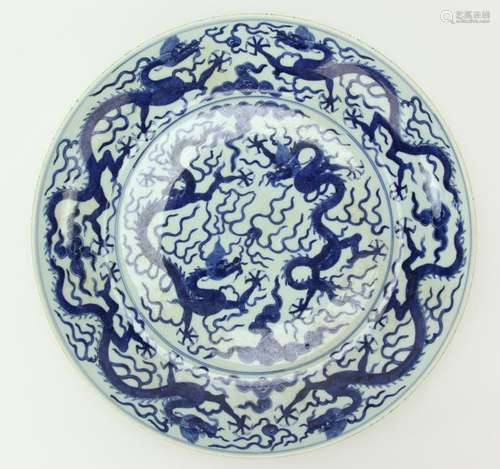 Large Chinese Blue and White Charger