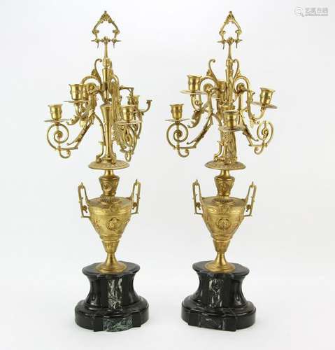 Pair of 19thC Gilt Bronze Candelabra