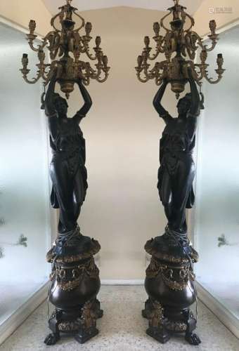 Pair of French Style Bronze Torchieres