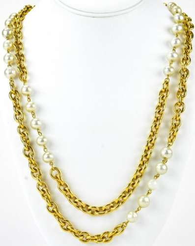 Vintage Chanel Double Strand Faux Pearl Necklace