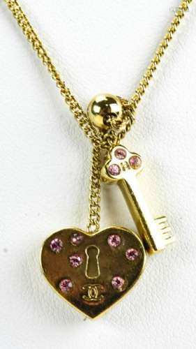 Vintage Chanel Heart Padlock Skeleton Key Necklace
