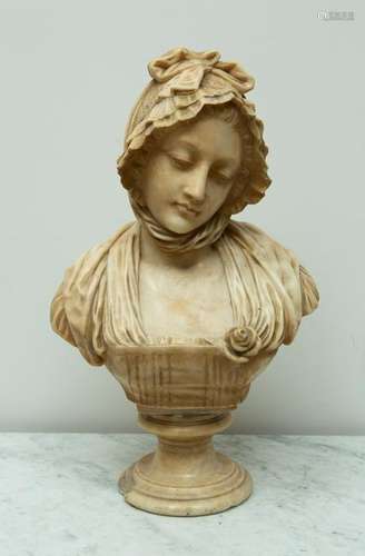 19thC White Marble Bust Signed Greuze