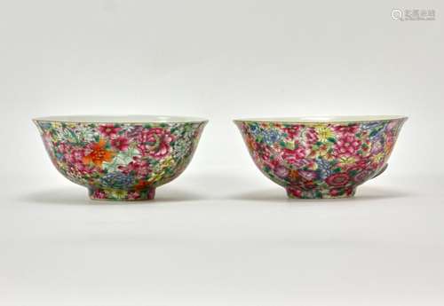 Pair of Chinese Famille Rose Bowls