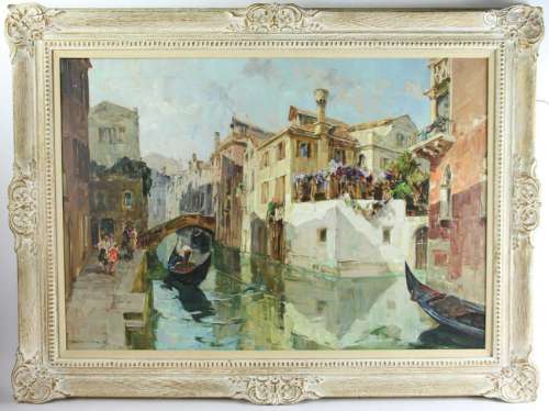 Brombo Signed, Venice Canal Scene, Oil on Canvas