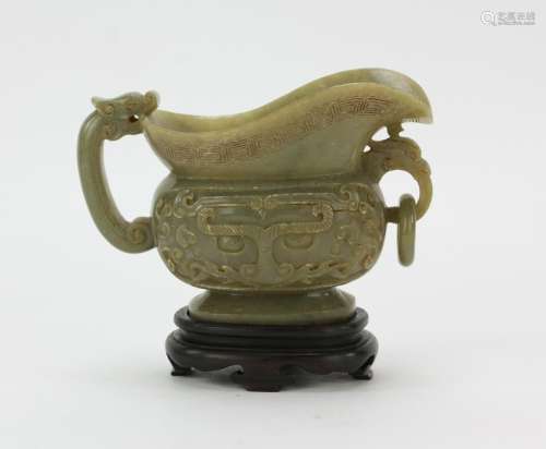 Chinese Carved Grey Jade Cup