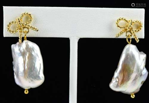 Cultured Baroque Pearl & 14kt Yellow Gold Earrings