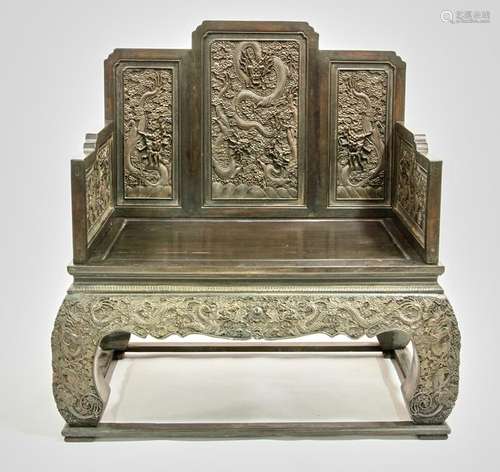 Important 18thC Chinese Carved Dragon Throne