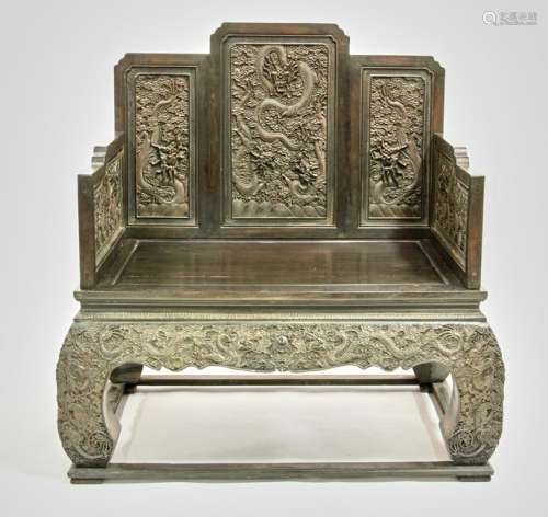 Important 18thC Chinese Carved Dragon Throne