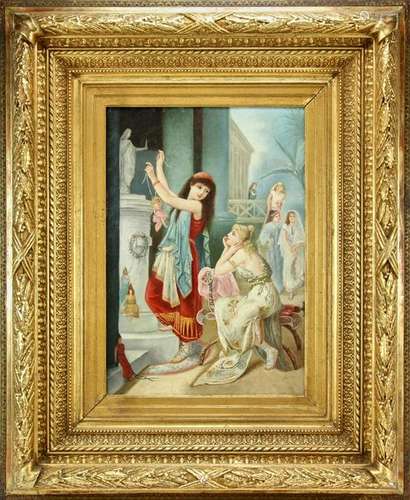 19thC French, Girls Dancing in Castle, Oil on Canvas