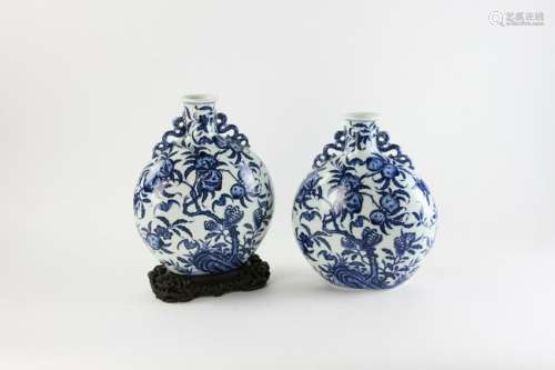 Pair of Chinese Blue and White Moon Vases