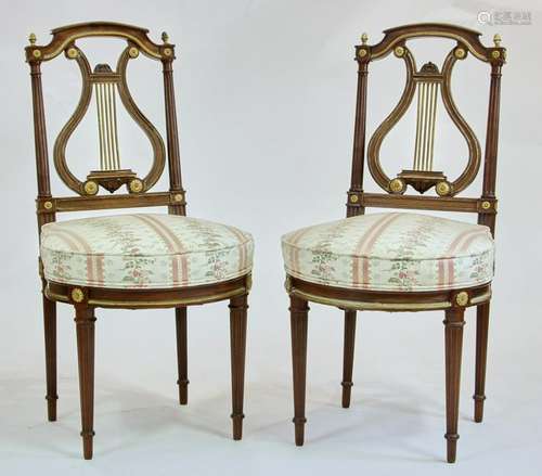 Pair of 19th C French Lyre Back Chairs