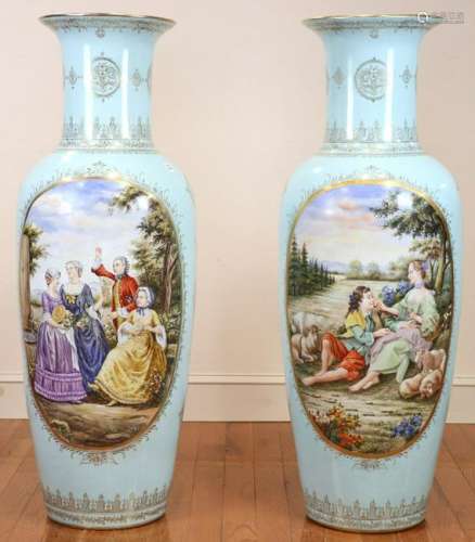 Pair of Sevres Hand Painted Palace Urns