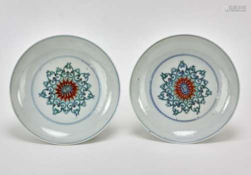 Pair of Chinese Doucai Glazed Plates