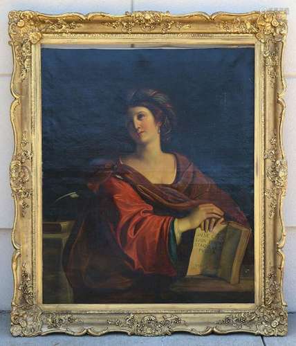 19thC After Guercino, The Samian Sibyl, Oil on Canvas