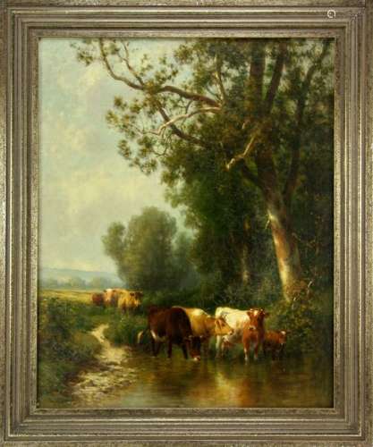 William M. Hart, Cattle in Stream, Oil on Canvas