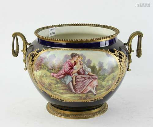 19thC French Sevres Hand Painted Cobalt Blue Jardiniere